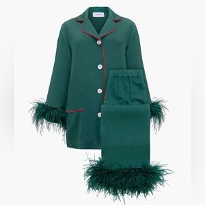 Sleeper Green Feather Trim Pajama Set!